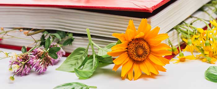 libro de texto con flores y hierbas