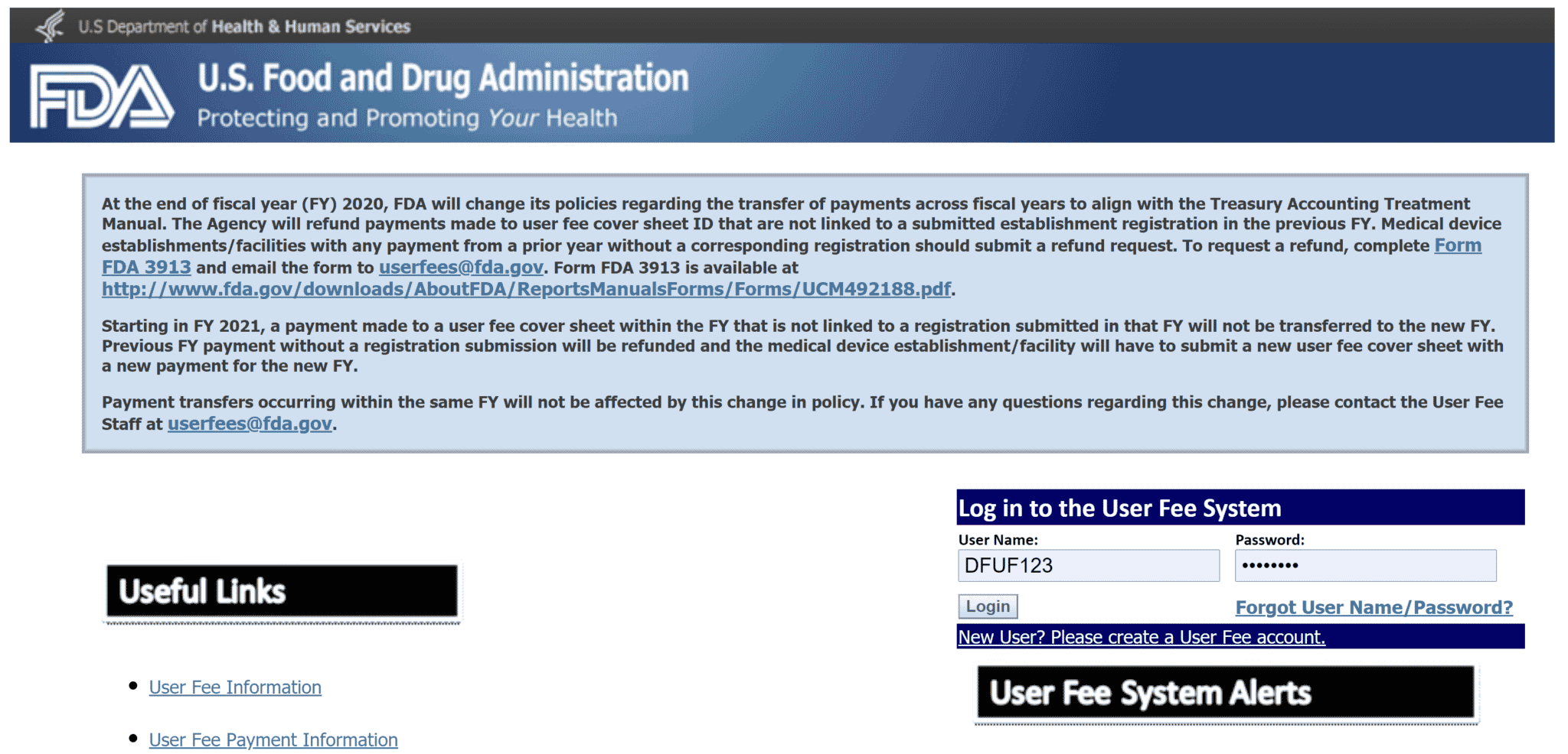 Sitio web de DFUF Registro y listado de FDA para dispositivos médicos